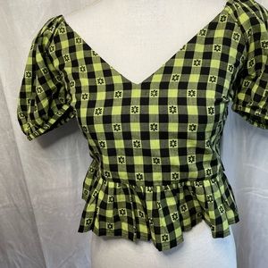 𝅺ASOS Collusion plaid floral grunge y2k neon off the shoulder crop top